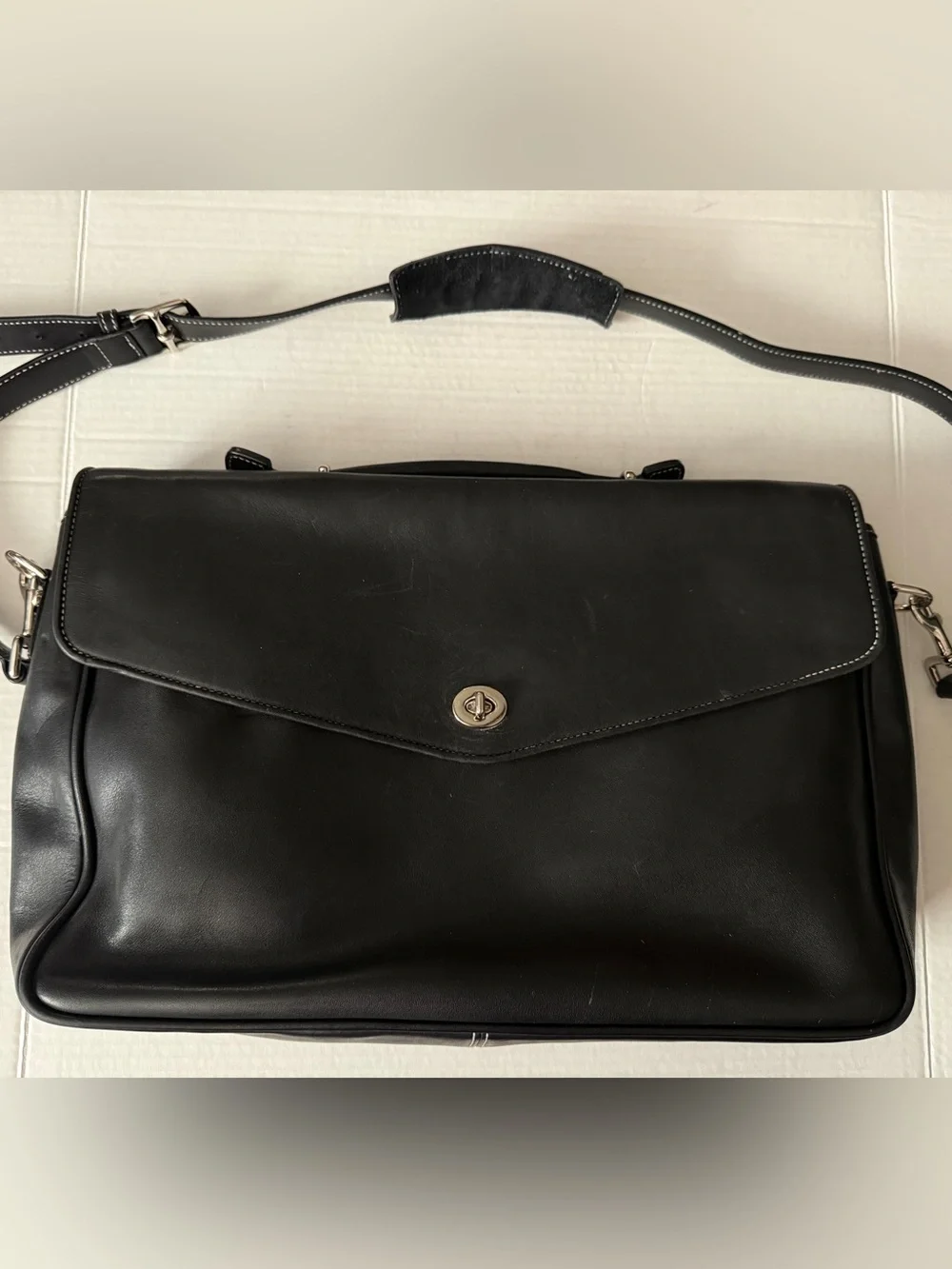 Vtg Coach Black Leather Turn-lock Laptop Bag Briefcase or Messenger Bag #6457